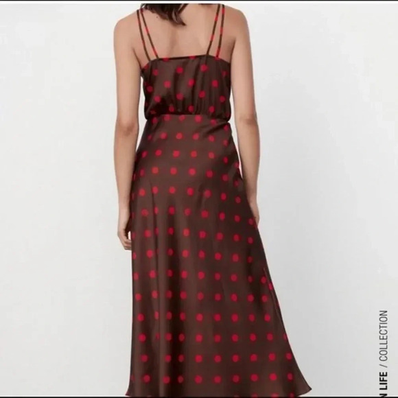 Zara  Polka Dot Dress Brown Red sleeveless dress - Picture 3 of 8